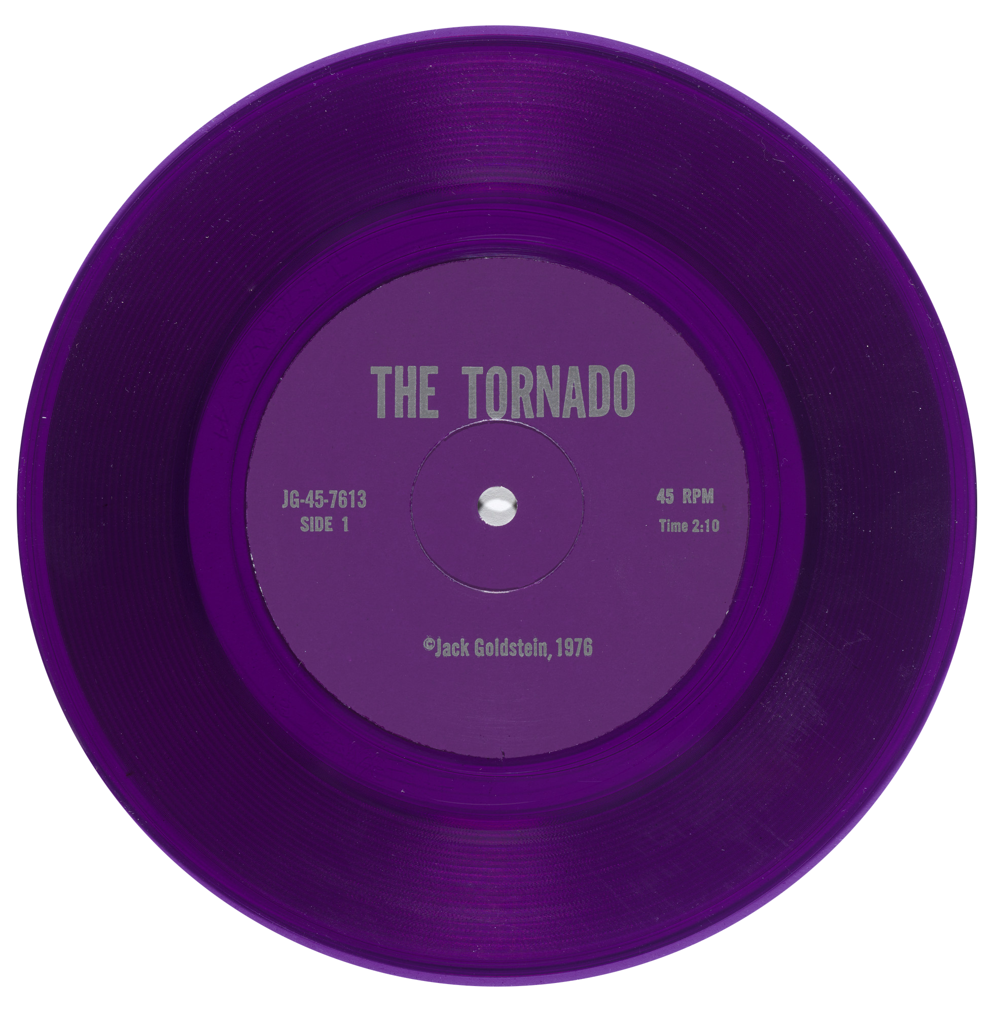  The Tornado
Purple vinyl - 45 rpm 7-inch record

The Tornado est un des neuf éléments constitutifs de :
A Suite of Nine 45 rpm 7-Inch Records with Sound Effects
1976