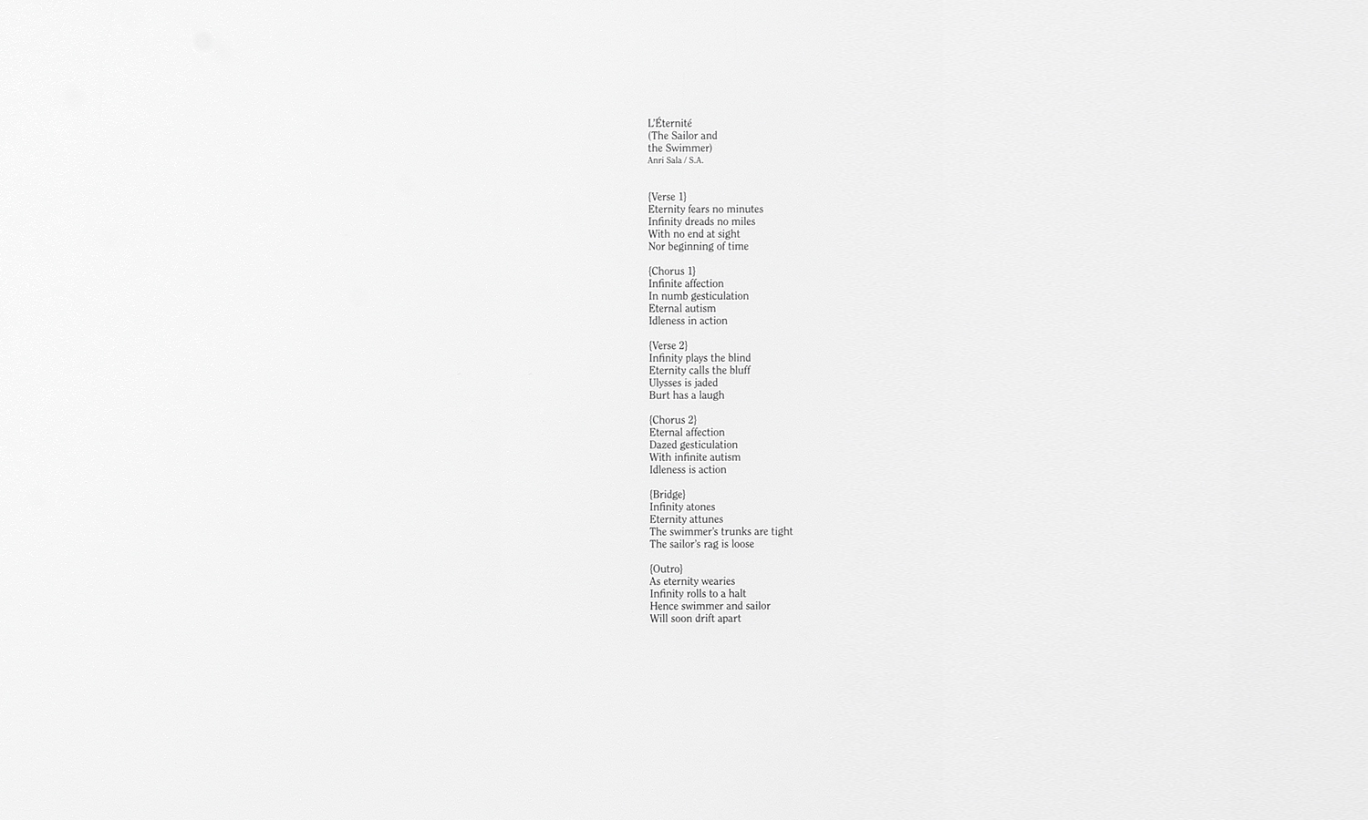 Saâdane  Afif - Lyrics: L'Éternité (The Sailor and the Swimmer), 2016