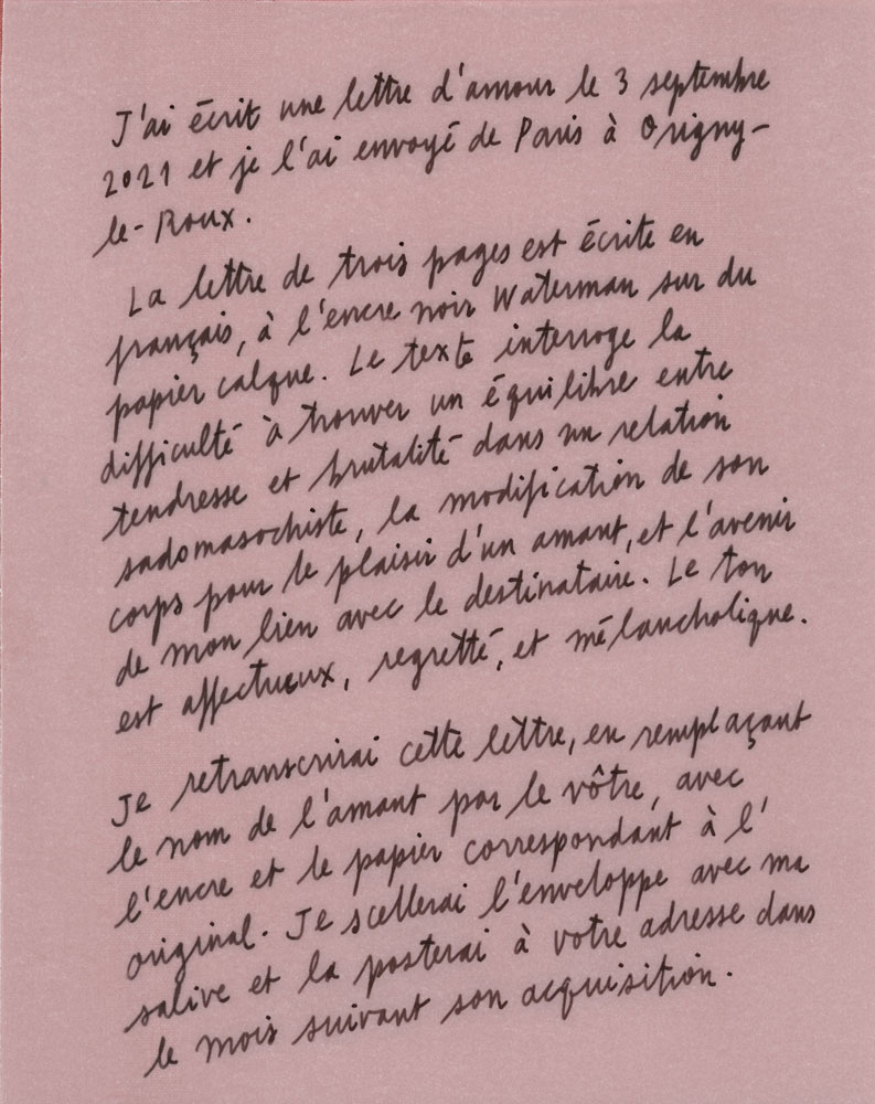 Love letter transcribed (Origny-le-Roux, 2021), 2021 - Vue suppl&eacute;mentaire
