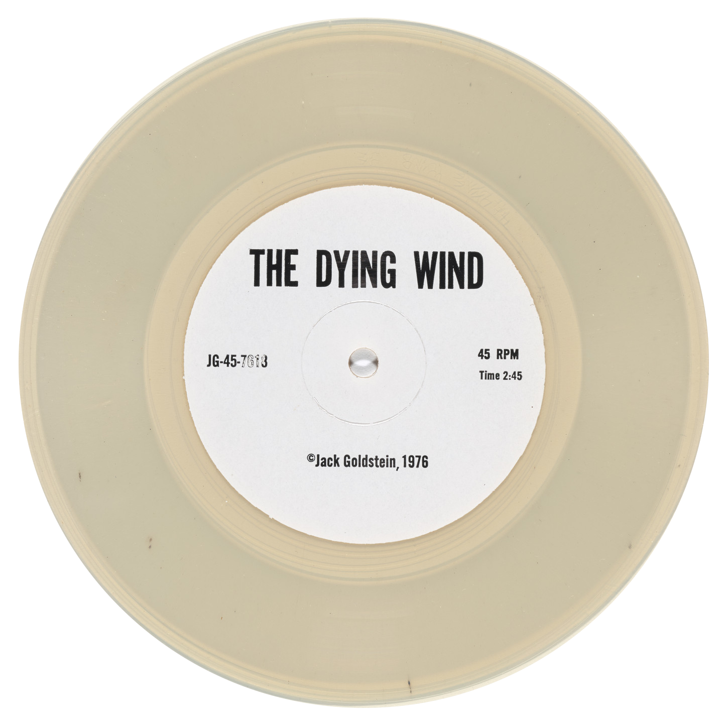  The DYing Wing
Clear vinyl - 45 rpm 7-inch record

The Dying Wing is one of the nine components of :
A Suite of Nine 45 rpm 7-Inch Records with Sound Effects
1976